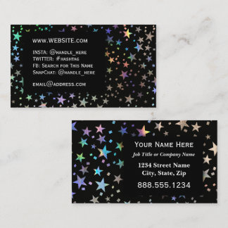 Faux Holographic Rainbow Stars Professional Black Business Card