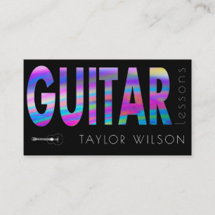 FAUX holographic script guitar teacher Business Card