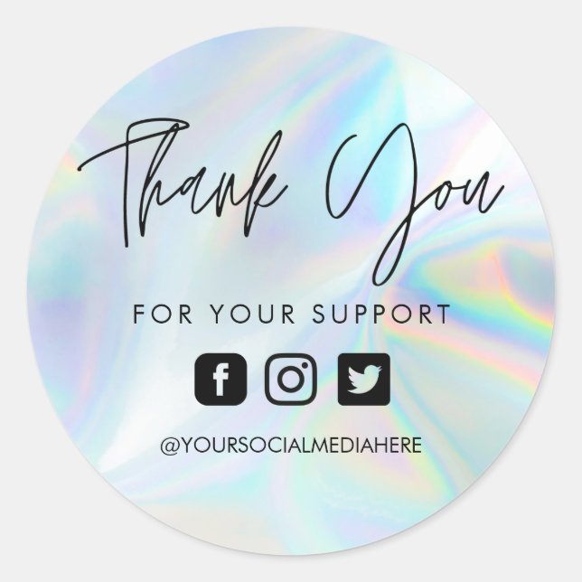 Faux Holographic Thank You Business Classic Round Sticker (Front)