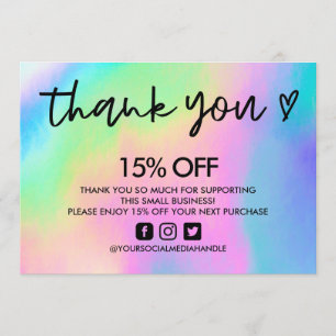 Faux Holographic Thank You Heart Media Insert Invitation
