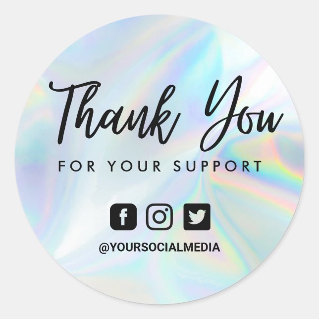 Faux Holographic Thank You Social Media Classic Round Sticker (Front)