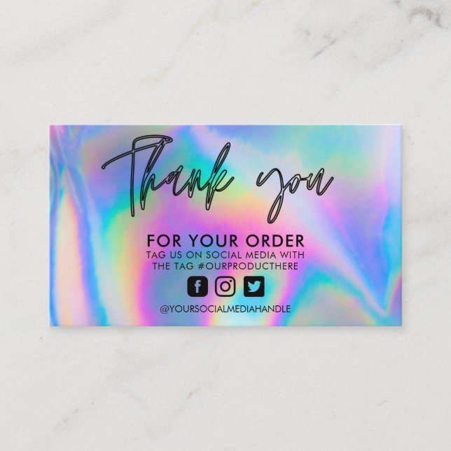 Faux Holographic Thank You Trendy Business Card (Front)