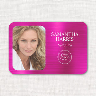 Faux Hot Pink Foil Logo and Photo Name Tag