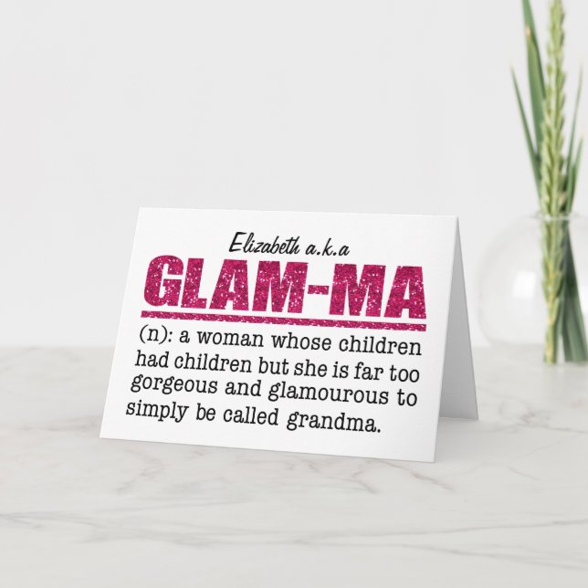 Faux Hot Pink Glitter Glam-Ma Card (Front)