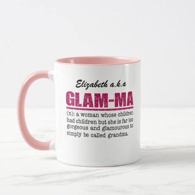 Faux Hot Pink Glitter Glam-Ma Mug (Left)