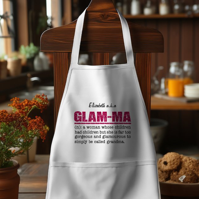 Faux Hot Pink Glitter Glam-Ma Standard Apron (Show your inner diva and smooth glam attitude with this faux glitter hot pink Glam-Ma apron.)