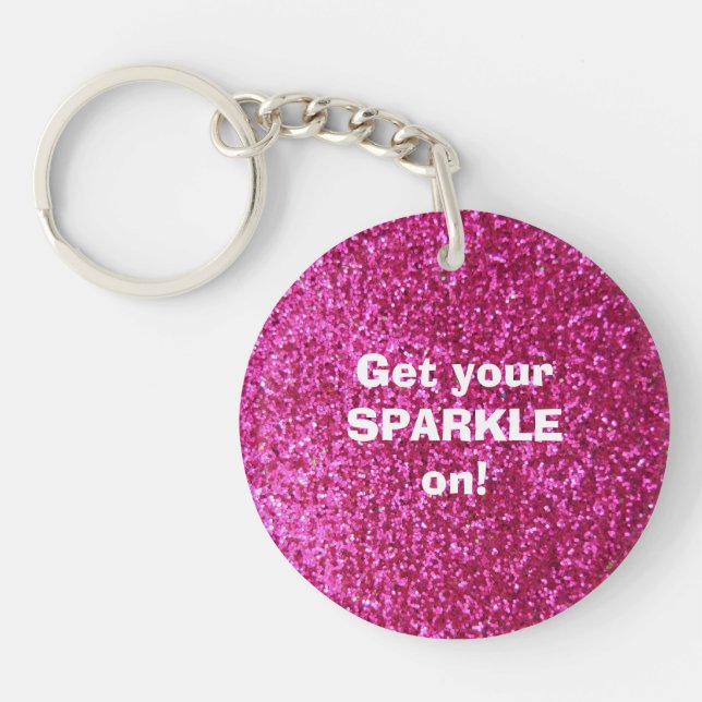 Faux Hot Pink Glitter Key Ring (Front)