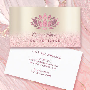 faux hot pink glitter lotus on gold background business card