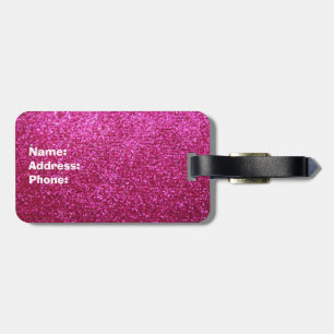 Faux Hot Pink Glitter Luggage Tag