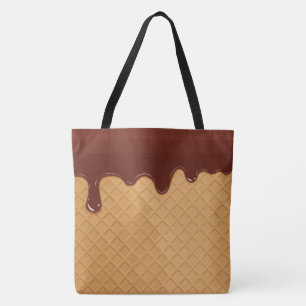Faux Ice Cream Cone Dripping Chocolate Tote Bag