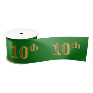 Faux/Imitation Gold "10th" Event Number (Green) Satin Ribbon