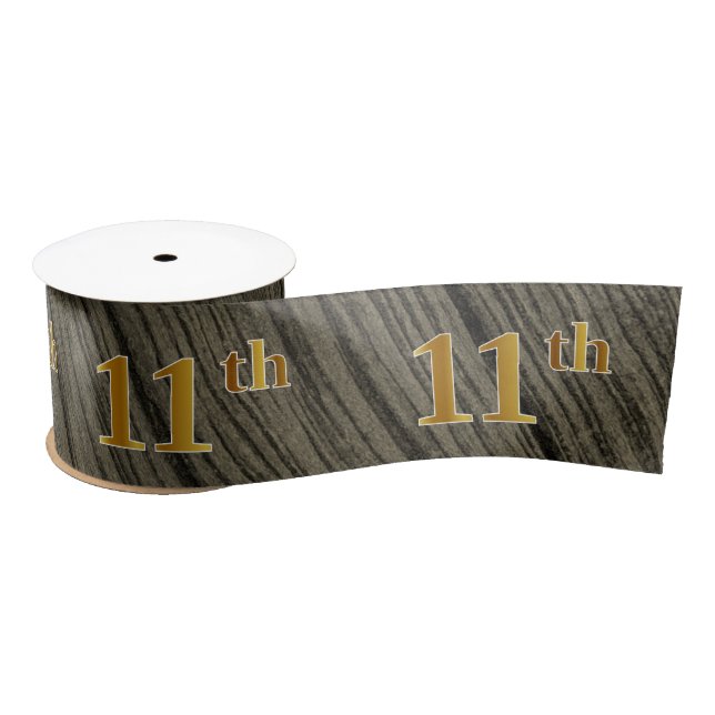 Faux/Imitation Gold "11th" Event Number (Rustic) Satin Ribbon (Spool)