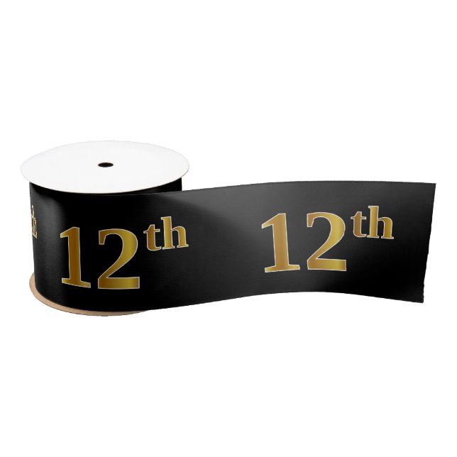 Faux/Imitation Gold "12th" Event Number (Black) Satin Ribbon (Spool)