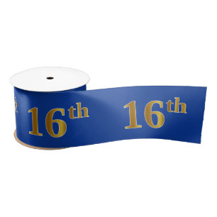 Faux/Imitation Gold "16th" Event Number (Blue) Satin Ribbon