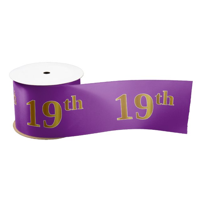 Faux/Imitation Gold "19th" Event Number (Purple) Satin Ribbon (Spool)