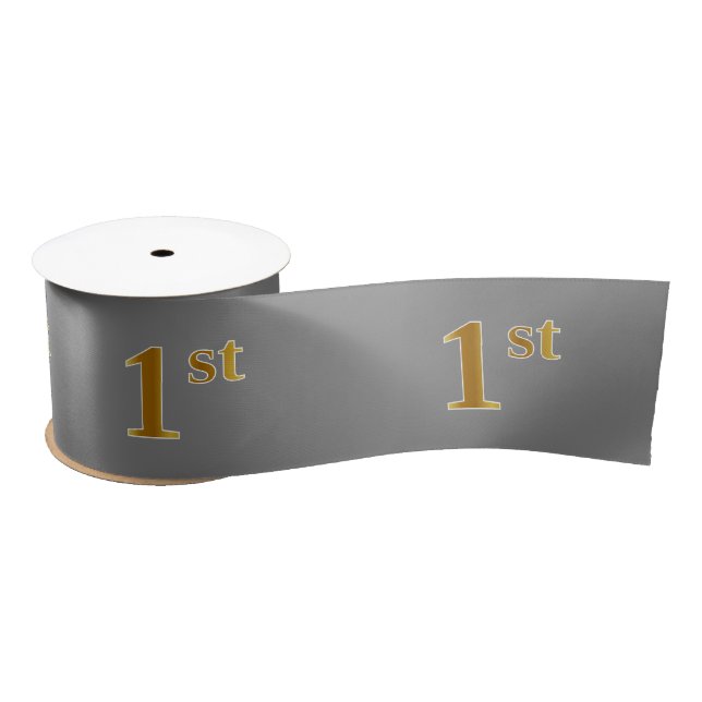 Faux/Imitation Gold "1st" Event Number (Grey) Satin Ribbon (Spool)