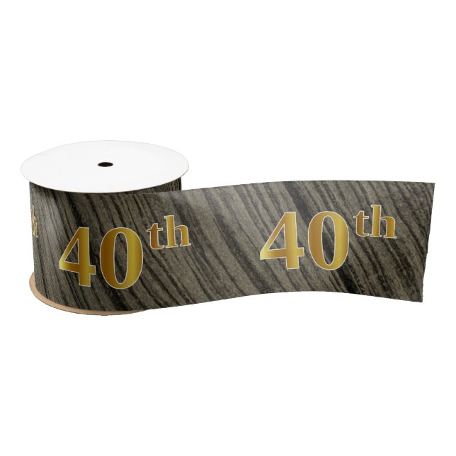 Faux/Imitation Gold "40th" Event Number (Rustic) Satin Ribbon (Spool)