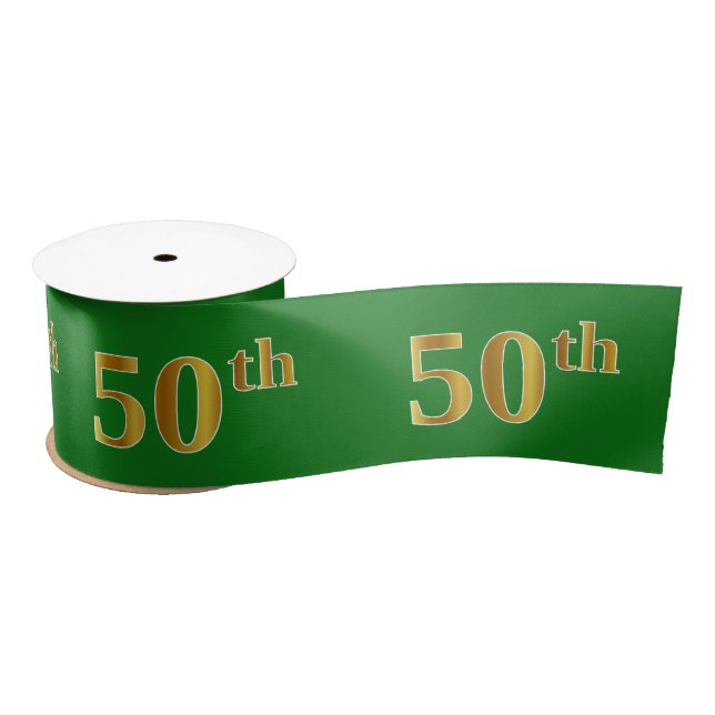 Faux/Imitation Gold "50th" Event Number (Green) Satin Ribbon (Spool)