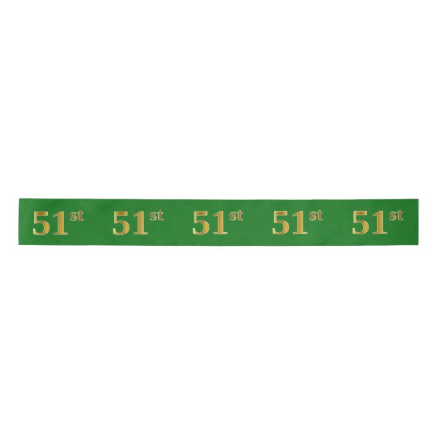 Faux/Imitation Gold "51st" Event Number (Green) Satin Ribbon (Front)
