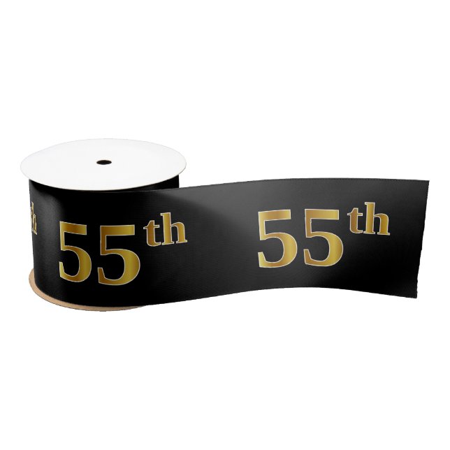 Faux/Imitation Gold "55th" Event Number (Black) Satin Ribbon (Spool)