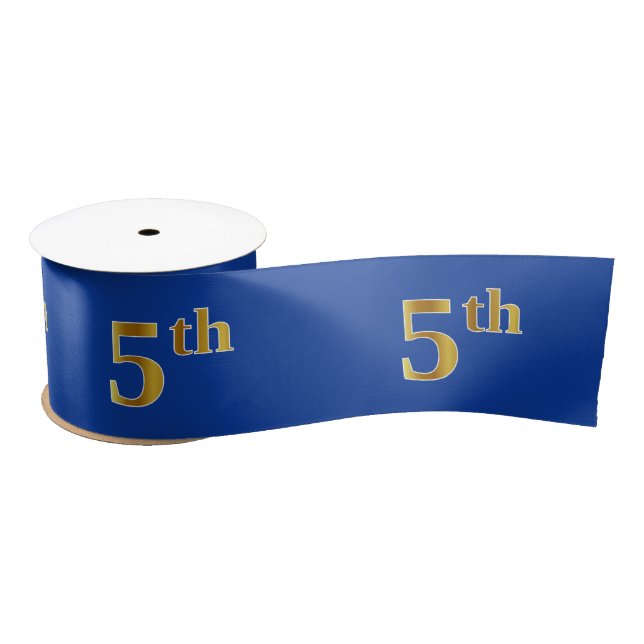 Faux/Imitation Gold "5th" Event Number (Blue) Satin Ribbon (Spool)