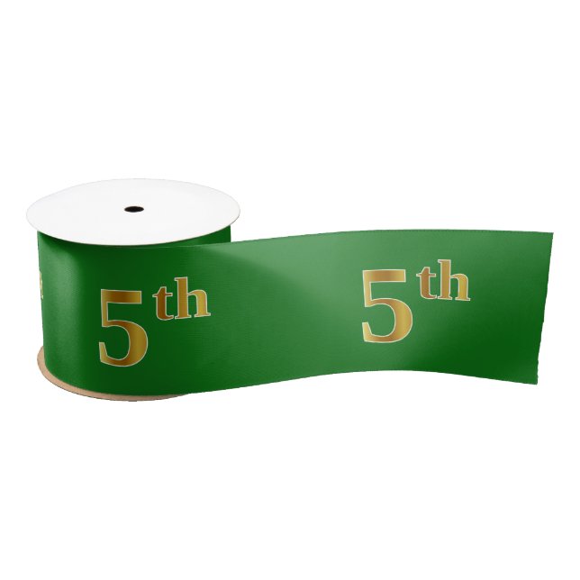 Faux/Imitation Gold "5th" Event Number (Green) Satin Ribbon (Spool)