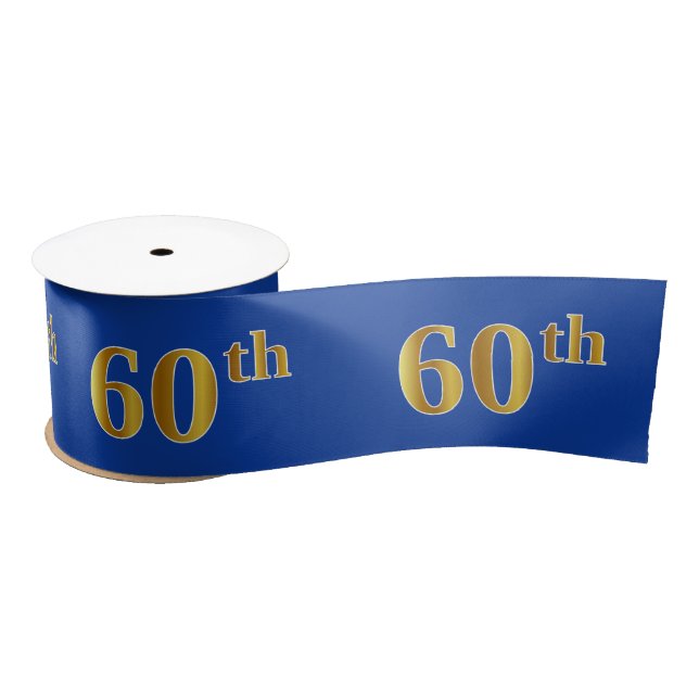 Faux/Imitation Gold "60th" Event Number (Blue) Satin Ribbon (Spool)