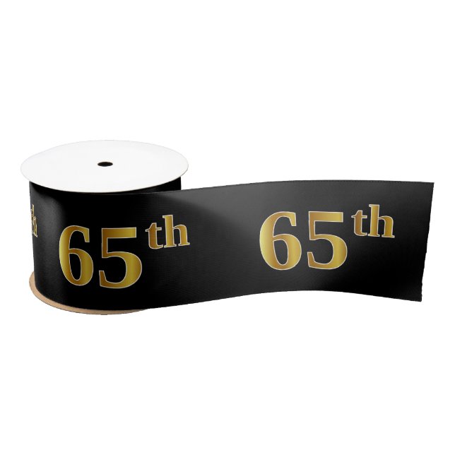 Faux/Imitation Gold "65th" Event Number (Black) Satin Ribbon (Spool)