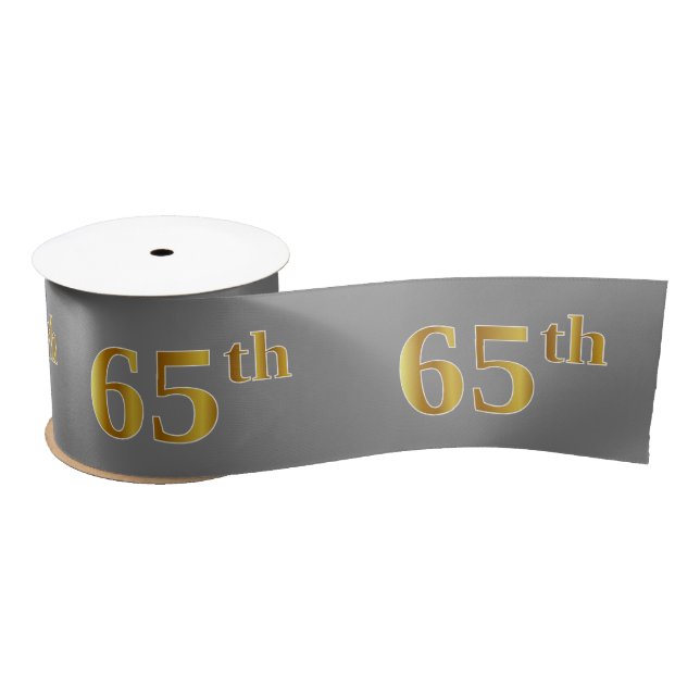 Faux/Imitation Gold "65th" Event Number (Grey) Satin Ribbon (Spool)