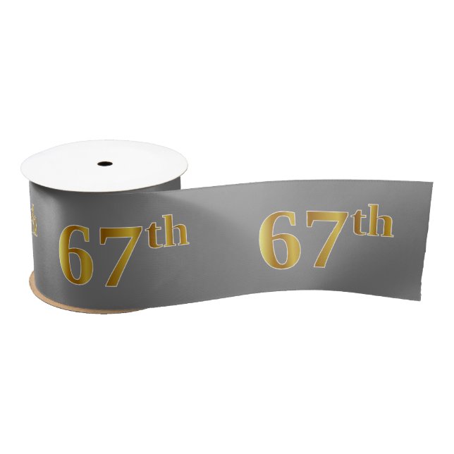 Faux/Imitation Gold "67th" Event Number (Grey) Satin Ribbon (Spool)
