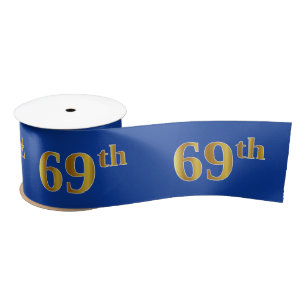 Faux/Imitation Gold "69th" Event Number (Blue) Satin Ribbon