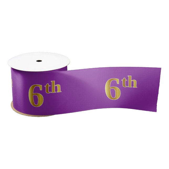 Faux/Imitation Gold "6th" Event Number (Purple) Satin Ribbon (Spool)