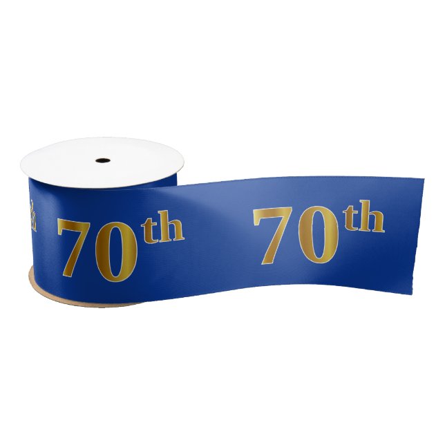 Faux/Imitation Gold "70th" Event Number (Blue) Satin Ribbon (Spool)