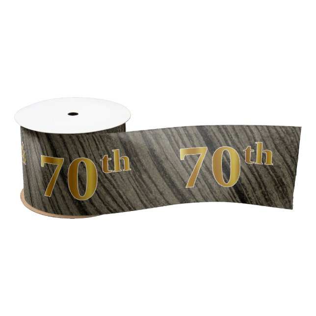 Faux/Imitation Gold "70th" Event Number (Rustic) Satin Ribbon (Spool)