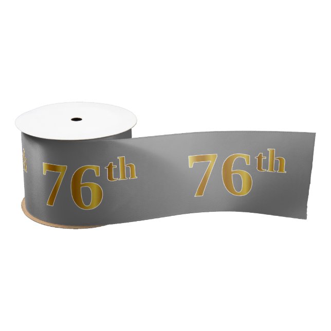 Faux/Imitation Gold "76th" Event Number (Grey) Satin Ribbon (Spool)