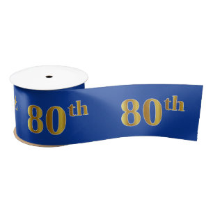Faux/Imitation Gold "80th" Event Number (Blue) Satin Ribbon