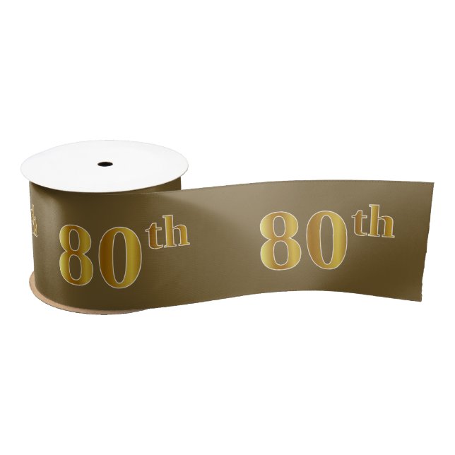 Faux/Imitation Gold "80th" Event Number (Brown) Satin Ribbon (Spool)