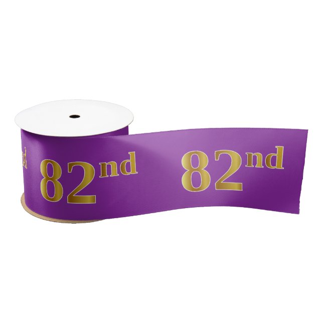 Faux/Imitation Gold "82nd" Event Number (Purple) Satin Ribbon (Spool)