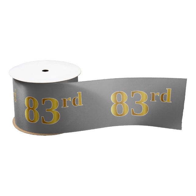 Faux/Imitation Gold "83rd" Event Number (Grey) Satin Ribbon (Spool)