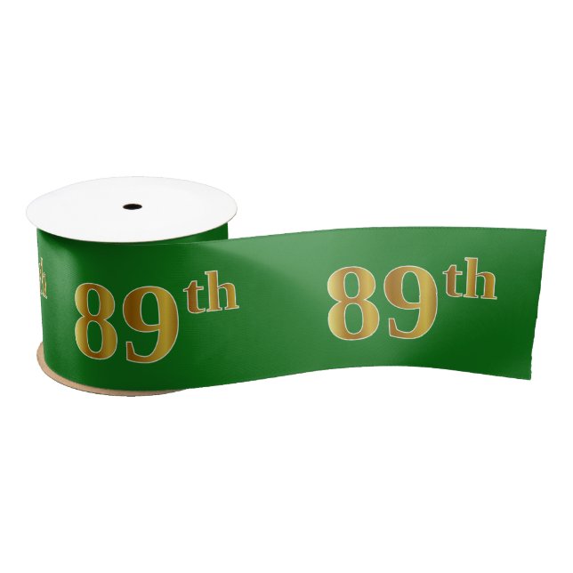 Faux/Imitation Gold "89th" Event Number (Green) Satin Ribbon (Spool)