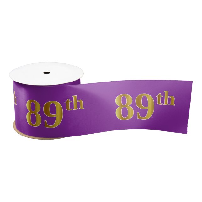 Faux/Imitation Gold "89th" Event Number (Purple) Satin Ribbon (Spool)