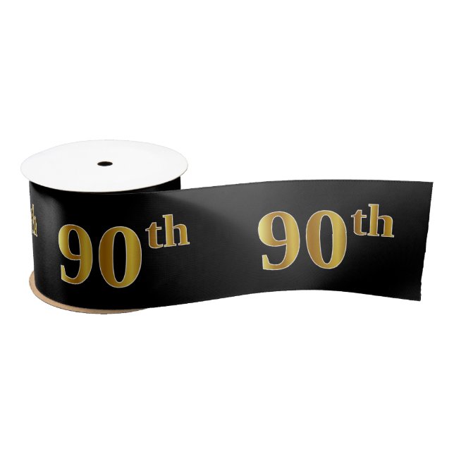 Faux/Imitation Gold "90th" Event Number (Black) Satin Ribbon (Spool)