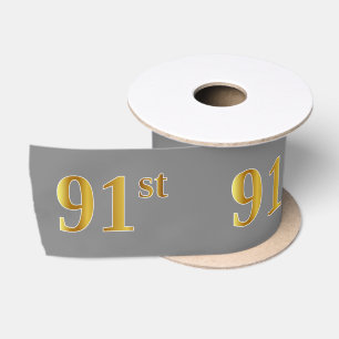 Faux/Imitation Gold "91st" Event Number (Grey) Satin Ribbon