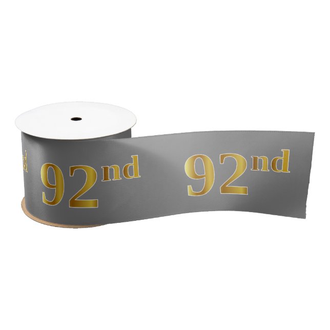 Faux/Imitation Gold "92nd" Event Number (Grey) Satin Ribbon (Spool)