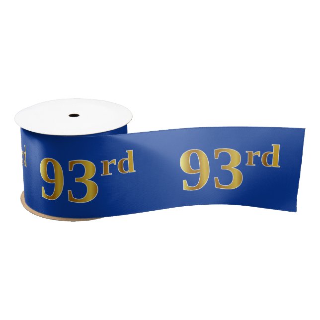 Faux/Imitation Gold "93rd" Event Number (Blue) Satin Ribbon (Spool)