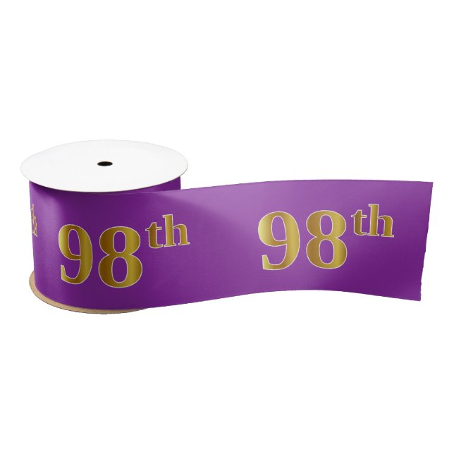 Faux/Imitation Gold "98th" Event Number (Purple) Satin Ribbon (Spool)