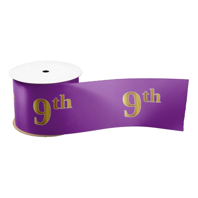 Faux/Imitation Gold "9th" Event Number (Purple) Satin Ribbon (Spool)