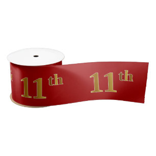 Faux/Imitation Gold Look "11th" Event Number (Red) Satin Ribbon