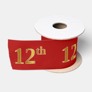 Faux/Imitation Gold Look "12th" Event Number (Red) Satin Ribbon
