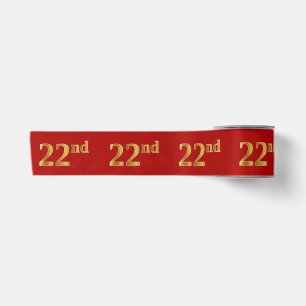 Faux/Imitation Gold Look "22nd" Event Number (Red) Satin Ribbon